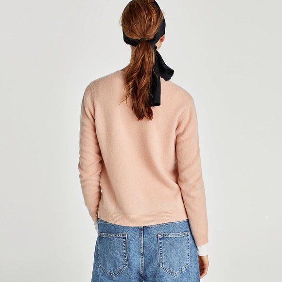 Zara -  Roundneck 100% Cashmere Knit Sweater Limited Edition Pink Nude Size L - Picture 3 of 17